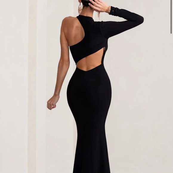 Club L Black Asymmetric Neck Cut Out Maxi Dress With Open Back Detail US12 - Picture 2 of 6